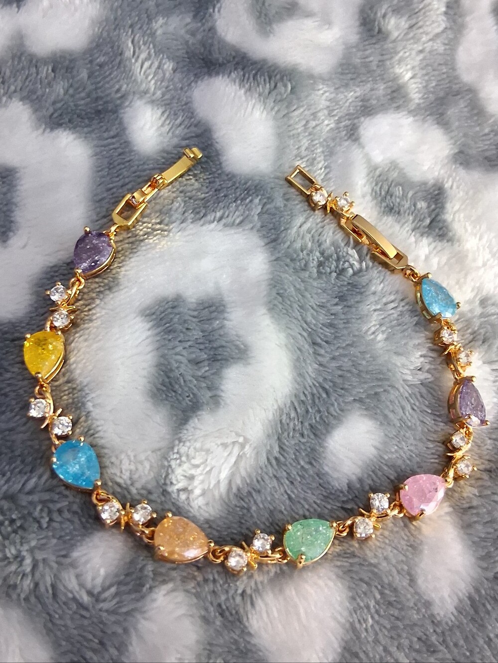 Rose Gold-Plated Multicolor Teardrop CZ Bracelet - Women Jewelry